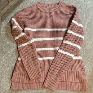 SO Women's Striped Crew Neck Sweater - Pink and White